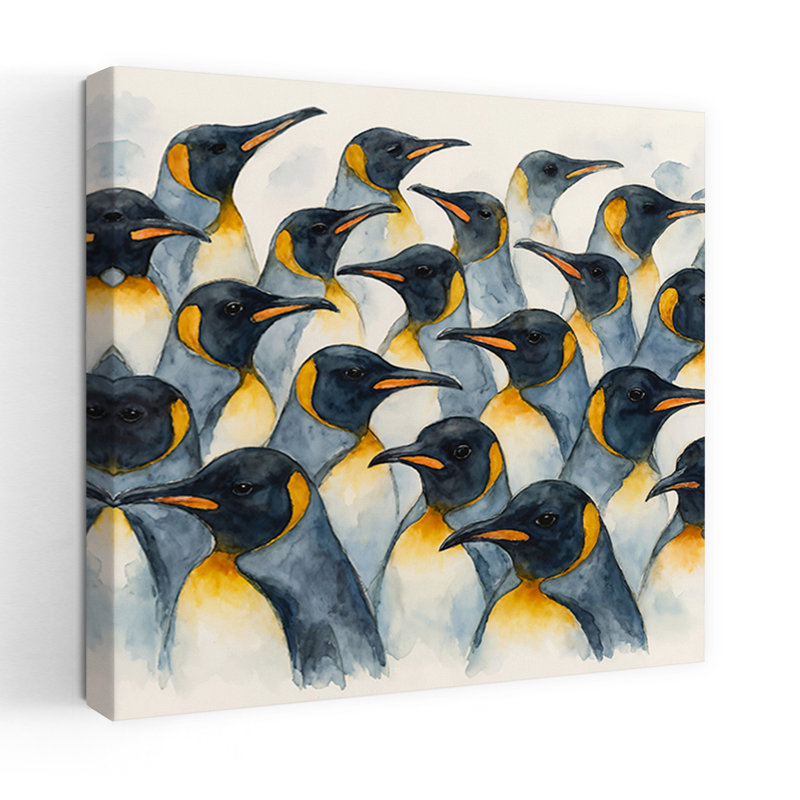 Aquarelle, pingouins empereur, art contemporain, oiseau, pingouin, faune, 18" H x 18" W