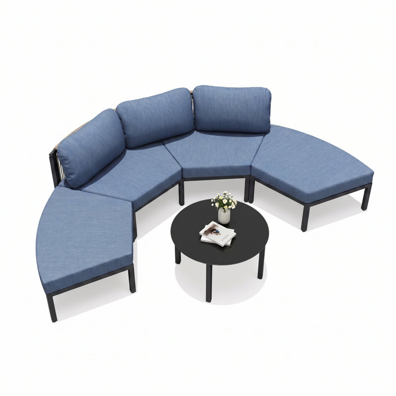 Ensemble de conversation 5 pièces en aluminium coulé avec coussins Sunbrella, Spectrum Denim, Black