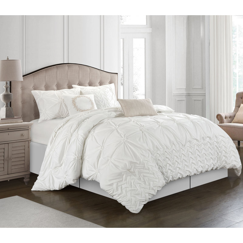 Ensemble d'édredon en microfibre 7 pièces Piercen, Édredon de très grande taille et 6 pièces suppl, Blanc
