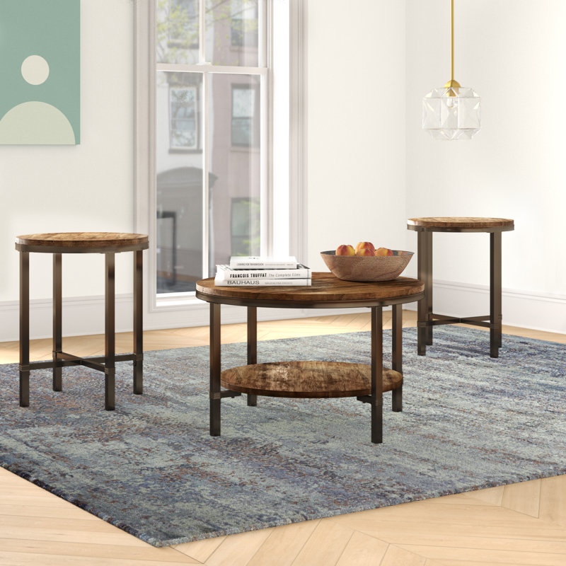Ensemble de tables basses 3 pièces Kondo, Brun gris, Brun moyen
