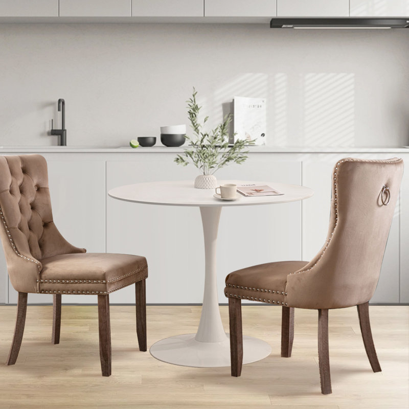 Round Dining Table Sets with 2 chairs, White, Brown