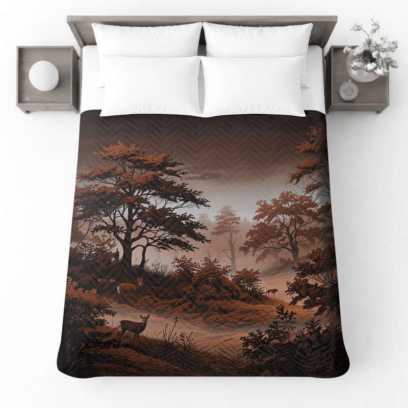 Misty Forest Deer Scene Bedding, Double