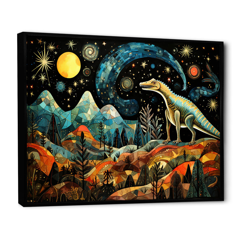 Ancient Dinosaur Legends I - Dinosaurwall Art, 30" H x 40" W x 1.5" D, Black Floater Frame