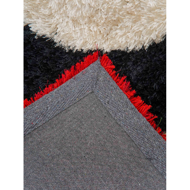 Abrielle Hand Tufted Shag Polyester Eco-Friendly Area Rugs - Square, Ivory Red Color, Geometric Modern Design, High Pile Thick Handmade Anti Skid Area Rugs for Living Room, Bed Room