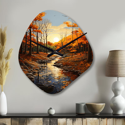 Horloge murale en bois Birch Woods Autumn Sonata I - forme irrégulière, horloge murale jaune