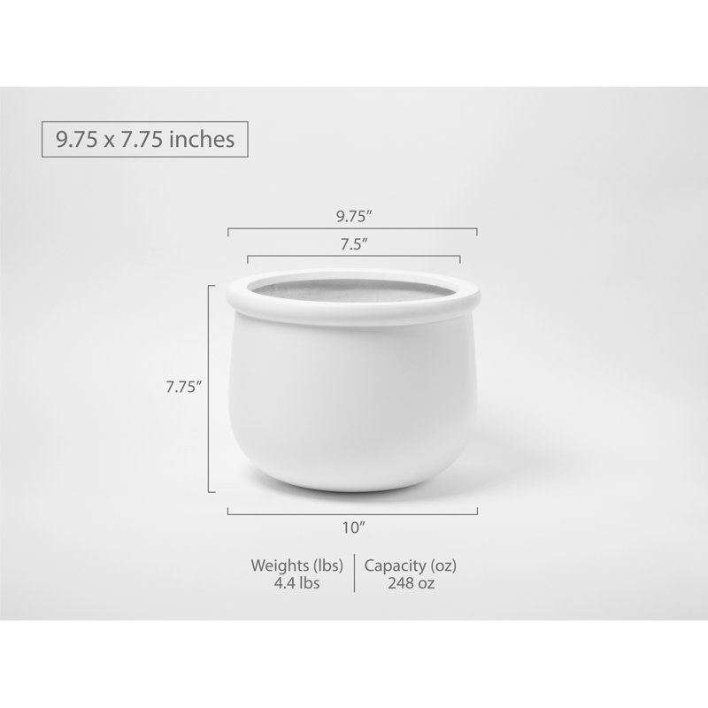 Pot de fleurs en fibre de pierre, H 7,75 po x l 9,75 po x P 9,75 po, Blanc