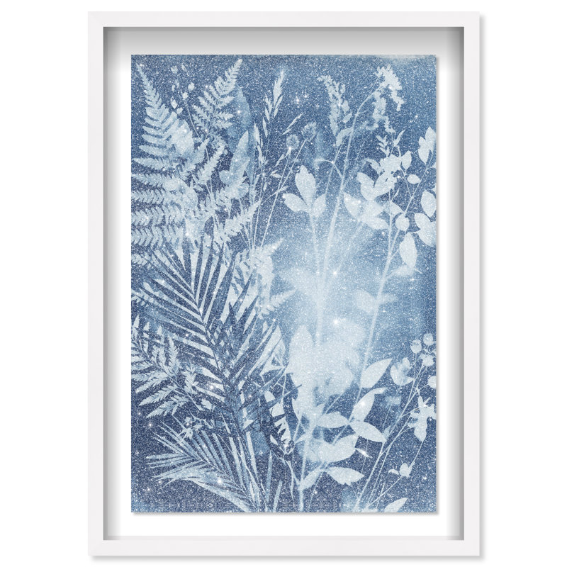 Blue Foliage II Print by Oliver Gal, 21.5"H x 31.5"W, White Shadowbox