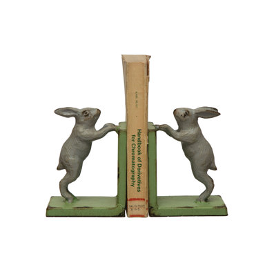 Decorative 2-Tone Cast Metal Rabbit Bookends