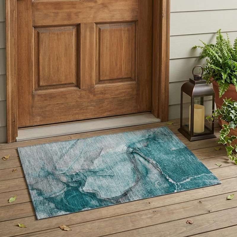 Tapis extérieur lavable antidérapant 2 pi x 3 pi bleu sarcelle