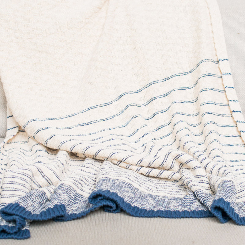 Knitted Throw Blanket, Natural/Navy