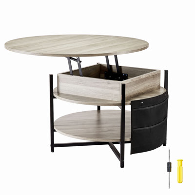 Table basse à plateau relevable 35,3 po avec tiroirs de rangement, compartiments cachés et tablette ouverte pour le salon, la maison et le bureau