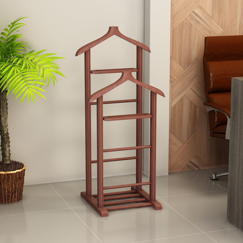 Elegant Valet Stand, Walnut Color, 13.2 x 47.2 x 18.1 inches | 100% Solid Beech Wood, Assembled | Multipurpose Hanger Perfect for Organizing Clothes & Accessories | Traditional Design for Timeless Style