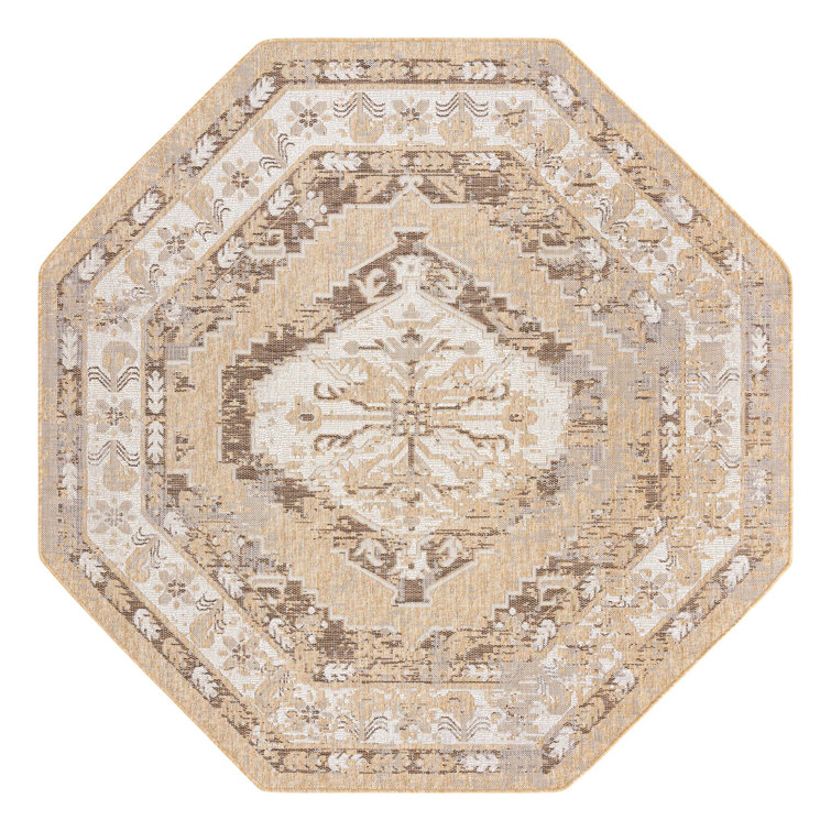 Oriental Machine Woven Polypropylene Indoor / Outdoor Area Rug in Natural