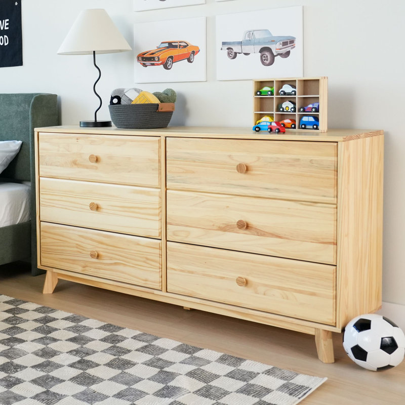 Commode 6 tiroirs en bois massif, Naturel