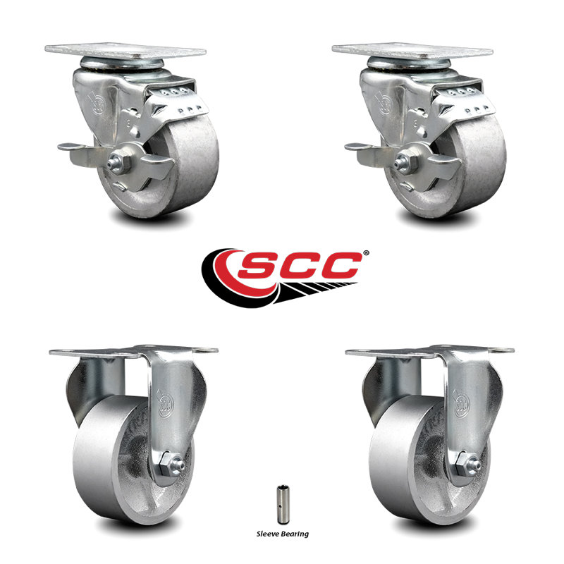 Ensemble de roulettes 3 pouces semi-pivotantes avec 2 freins 2 rigides SCC | SCC-20S315-SSR-TLB-2-R-2