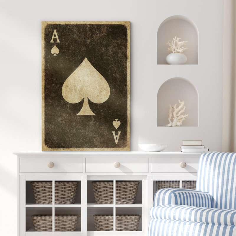 Vintage Ace of Spades Playing Card Design – Pictures Framed Canvas Print Wall Art, 48" H x 32" W x 1.5" D, Wrapped Canvas