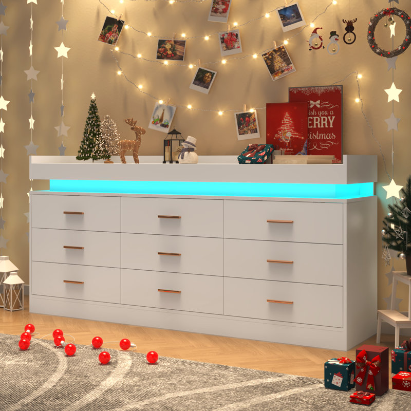 Commode 9 tiroirs Helaina, Blanc