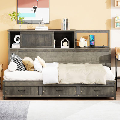 Gray - Sized Wooden Daybed With 3 Hidden Storage Units, Soft Board, And Charging Options For A Tidy Sleeping Space Size Compartments, Upper Points Relaxing Bedroom