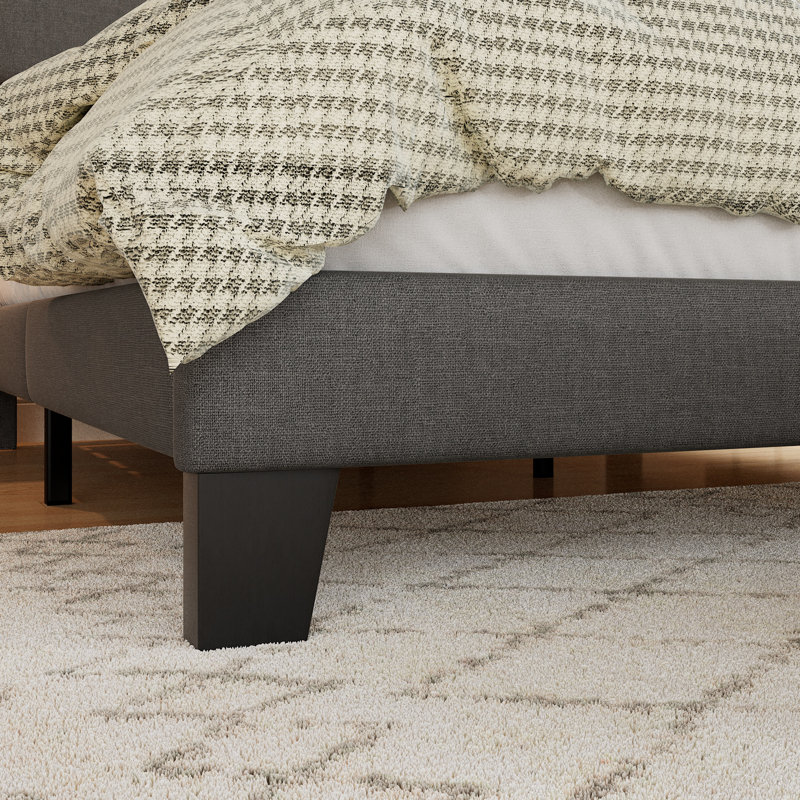 Upholstered Platform Bed, No Box Spring Needed, Dark Grey, Queen