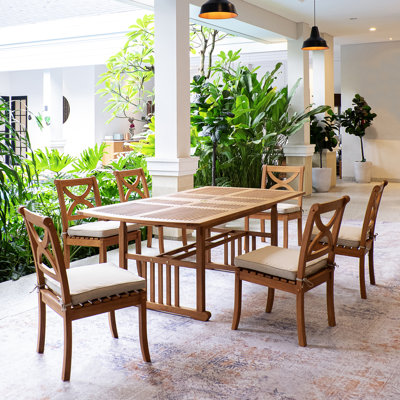 Peavy 6 - Person Teak Outdoor Extendable Dining Set With Cushions