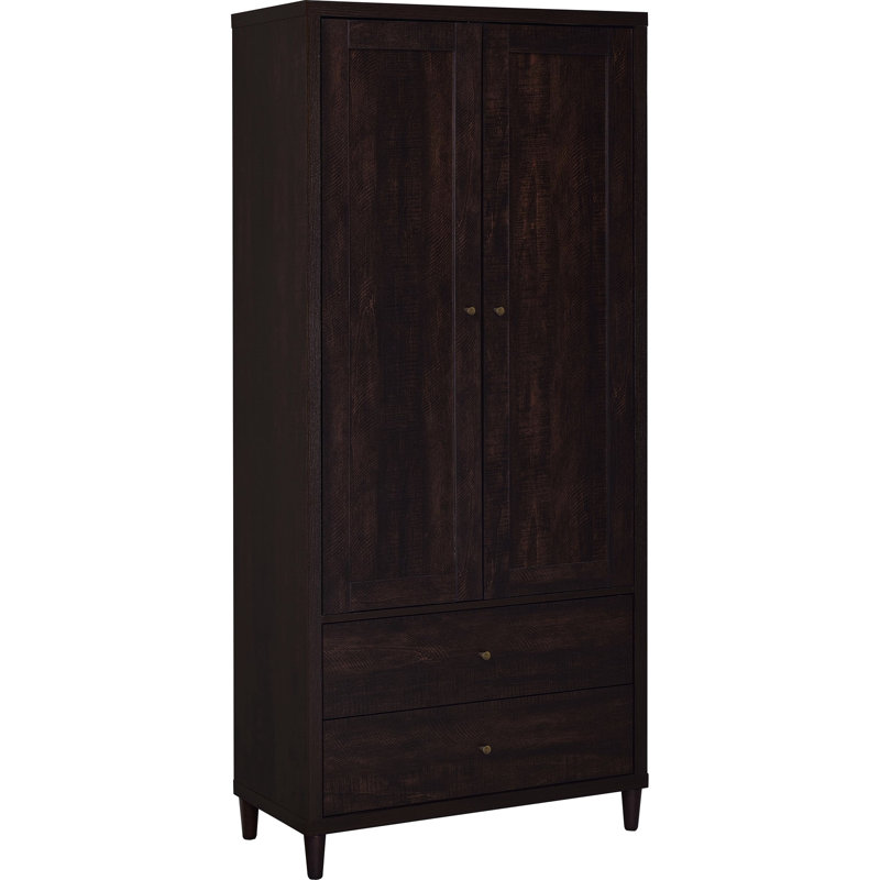 Armoire d'appoint à 2 portes avec tiroirs, finition tabac rustique, bois d'ingénierie, conception transitionnelle pour les espaces principaux, H 74,39 po x l 31 po