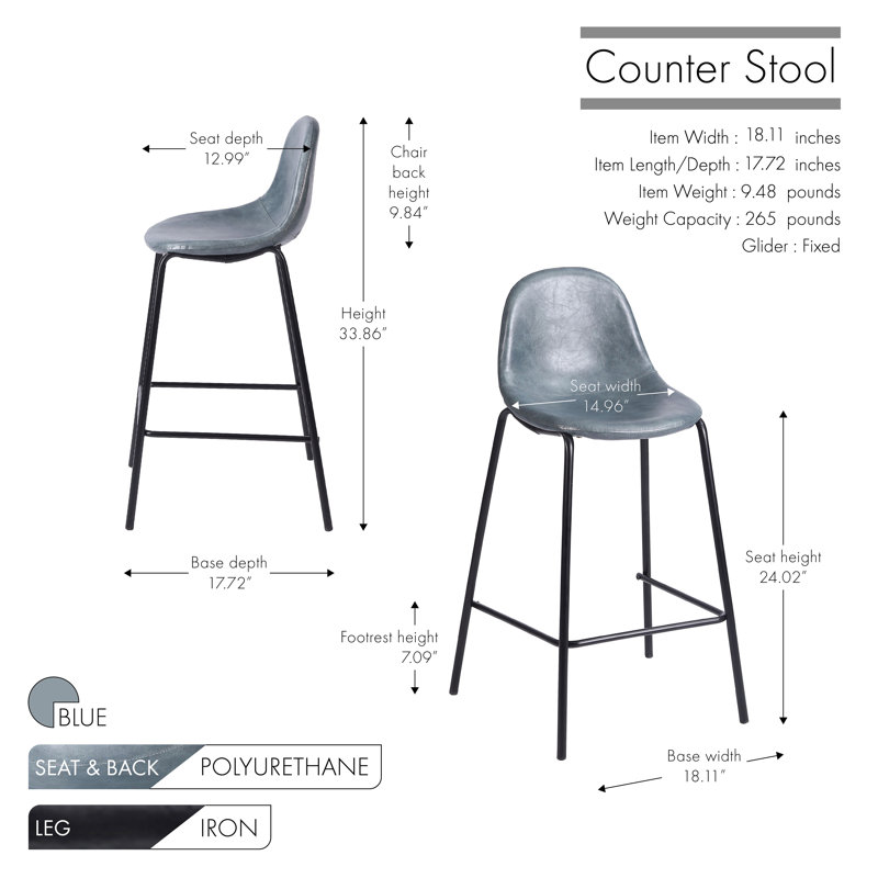 Darby Bar Stool, Counter Stool (24” Seat Height), Blue