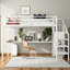 Lit mezzanine double en métal avec bureau en forme de L, garde-robe intégré, escalier et ports USB, blanc - solution peu encombrante pour les adolescents et les adultes