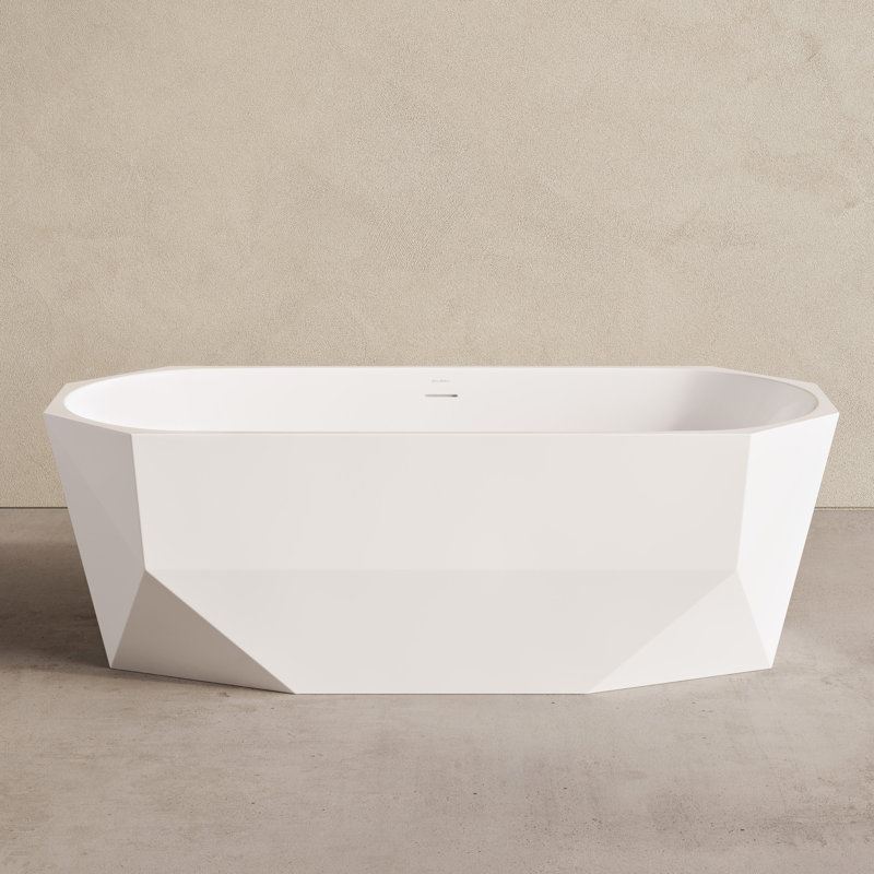 Baignoire autoportante Brusque 67 po en forme de diamant, blanc brillant, bonde incluse
