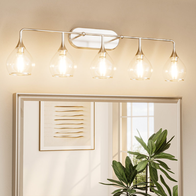 Phares à miroir à intensité variable avec cadre en métal, Nickel brossé, 5 lumières