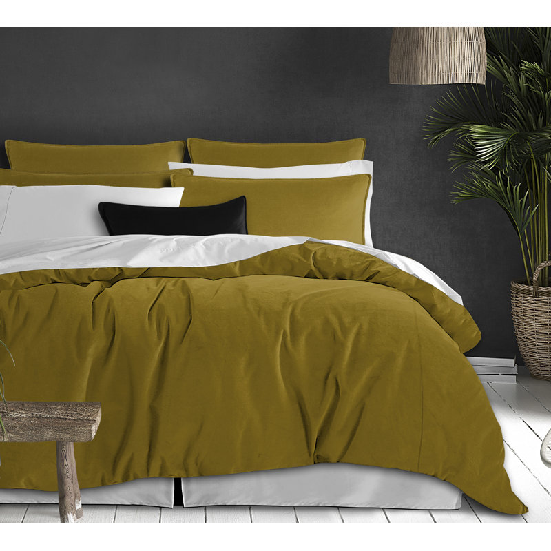 Ensemble de housse de couette Alia, Housse de couette pour grand lit + 2 taies décora, Curry