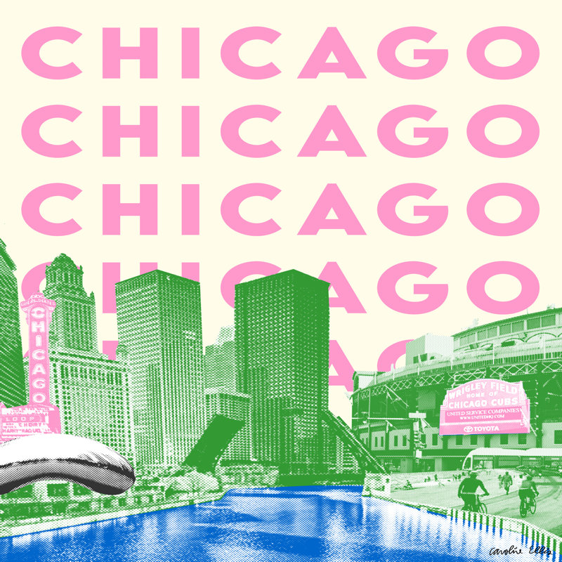 Chicago, 20" H x 20" W, No Mat, Gold Floater Framed Canvas