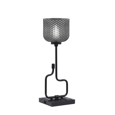 Amarmula Accent Lamp, With USB Ports, Matte Black Finish, 6" Smoke Textured Glass