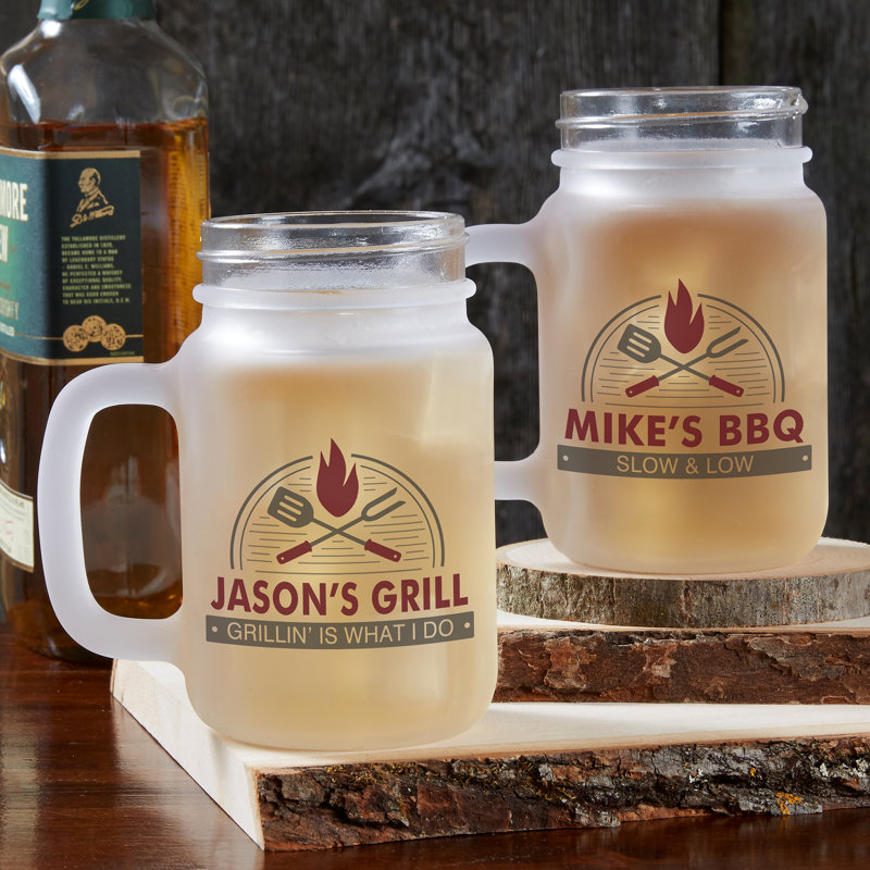 The Grill Personalized Frosted Mason Jar, Yes