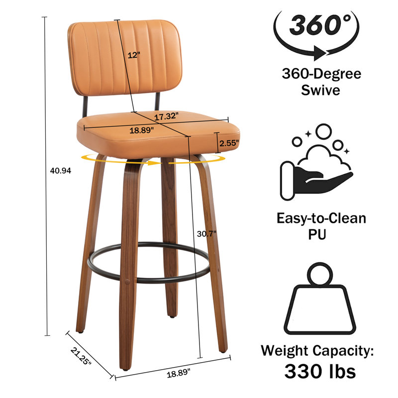 Swivel Counter & Bar Stools (Set of 4), Orange, Bar Stool (30.7" Seat Height)