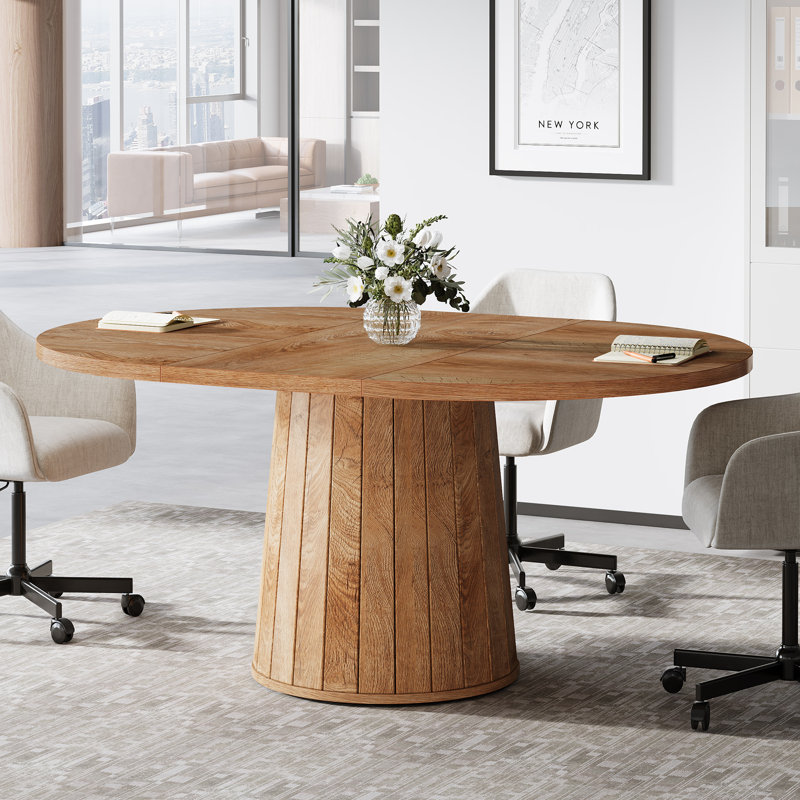 55" Oval Conference Table with Wood Base for 6 People
