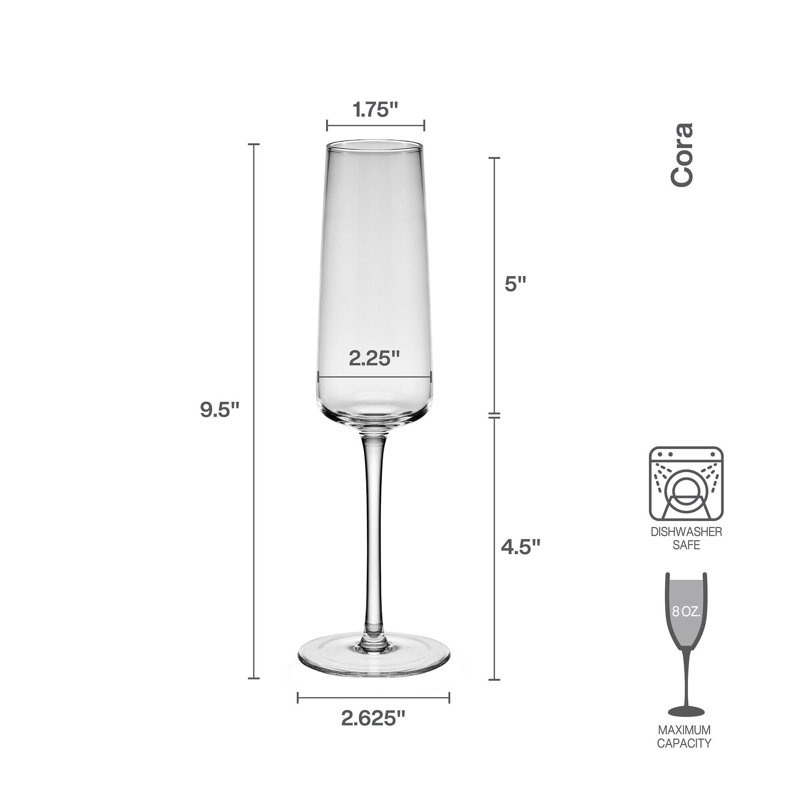 Elegant Clear Hand Blown Glass Champagne Flutes Set of 4