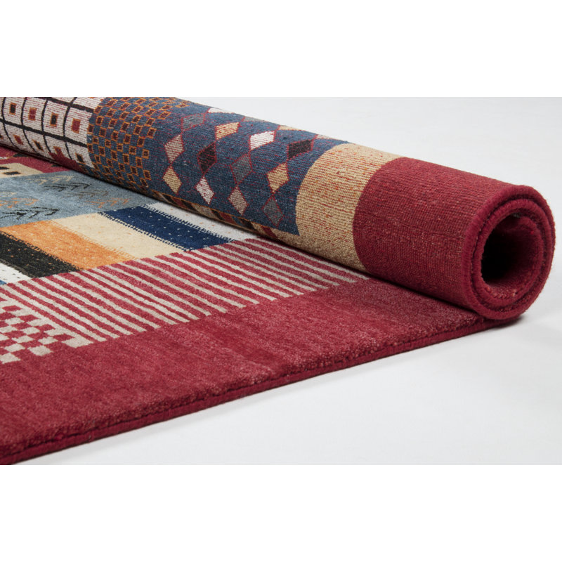 Belday Patchwork Wool Hand Woven Area Rug, Rectangular 70 x 140 cm