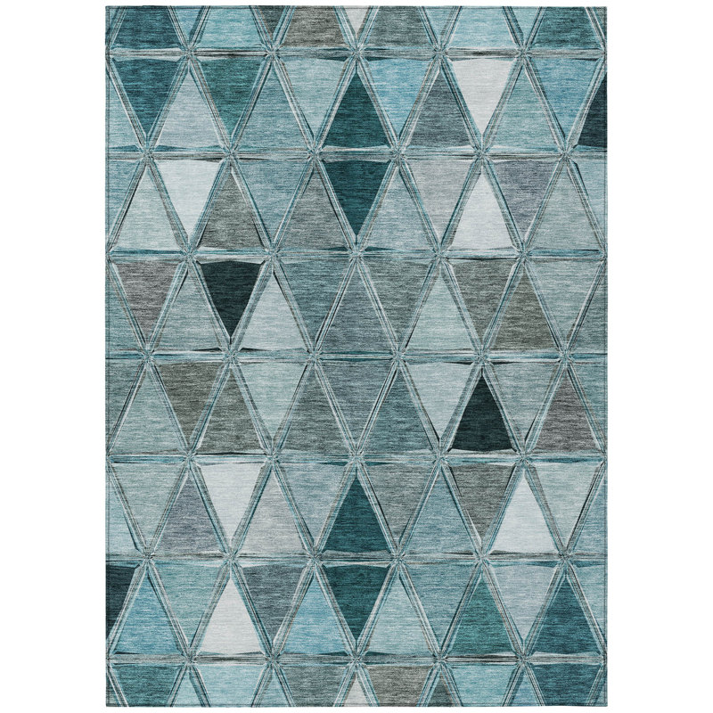 3' X 5' Teal Blue Aqua And Gray Geometric Washable Indoor Outdoor Area Rug