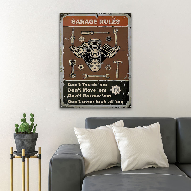 Car Fixing Tools - Garage Rules Don’T Touch 'Em Don't Move 'Em - 1 Piece Rectangle Graphic Art Print On Wrapped Canvas