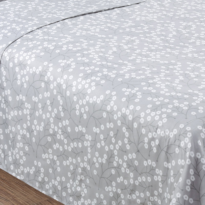 Ensemble de draps en microfibre Hijiri, Simple, Gris, Floral