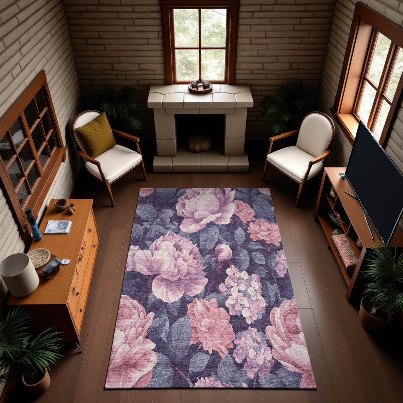 Premium Machine Washable Floyd AMF1561 Floral Rug, Rectangle 3' x 5'