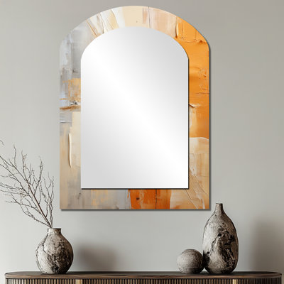 Glam orange beige Collage IV - grand miroir mural asymétrique tendance, miroir unique Glam Arch, impression sur métal