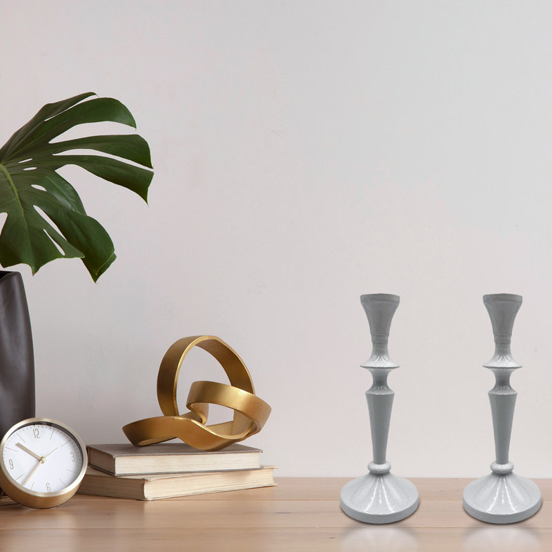 Chandelle de table en aluminium 8 po H, Blanc