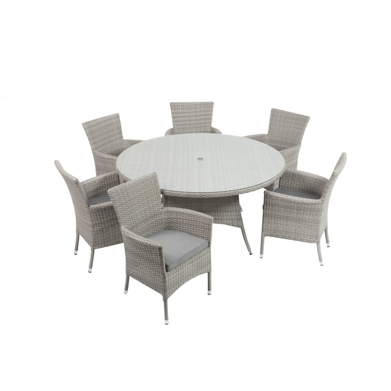 Burnham 6 - Person Patio Dining Set Umbrella Hole Included Round Table with Cushions Included