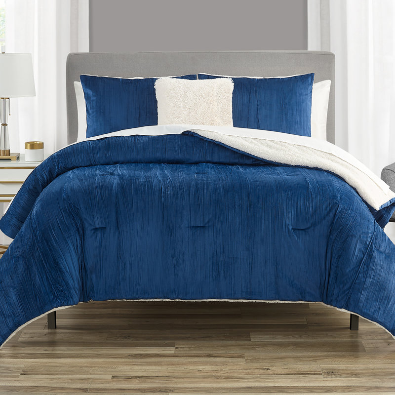 Ensemble d'édredon réversible , Bleu, Édredon de grande taille, 2 taies décoratives et