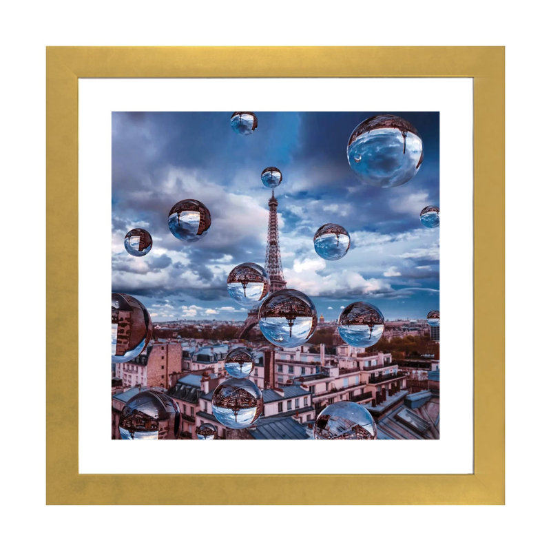 Reproduction d’art, "Paris inspiration" par Hobopeeba, H 16 po x l 16 po x p 1 po, Papier encadré doré, Blanc