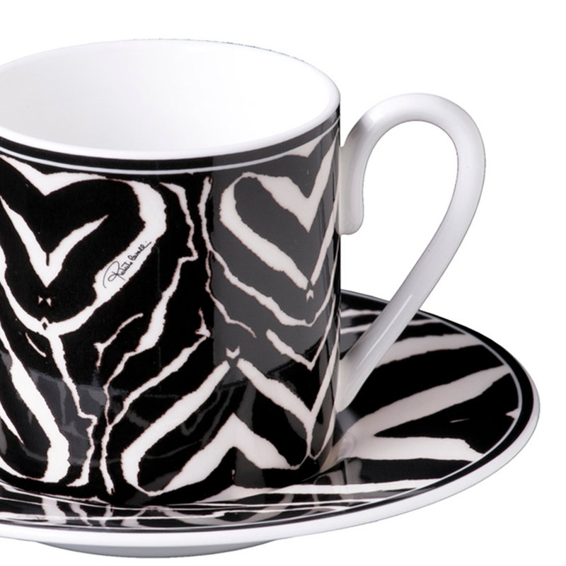 Coffee Cup & Saucer ZEBRA Set of 2 in Luxury Box diam. 2.3in, H 2.5in, Cap. 4 oz, Saucer diam. 4.75in