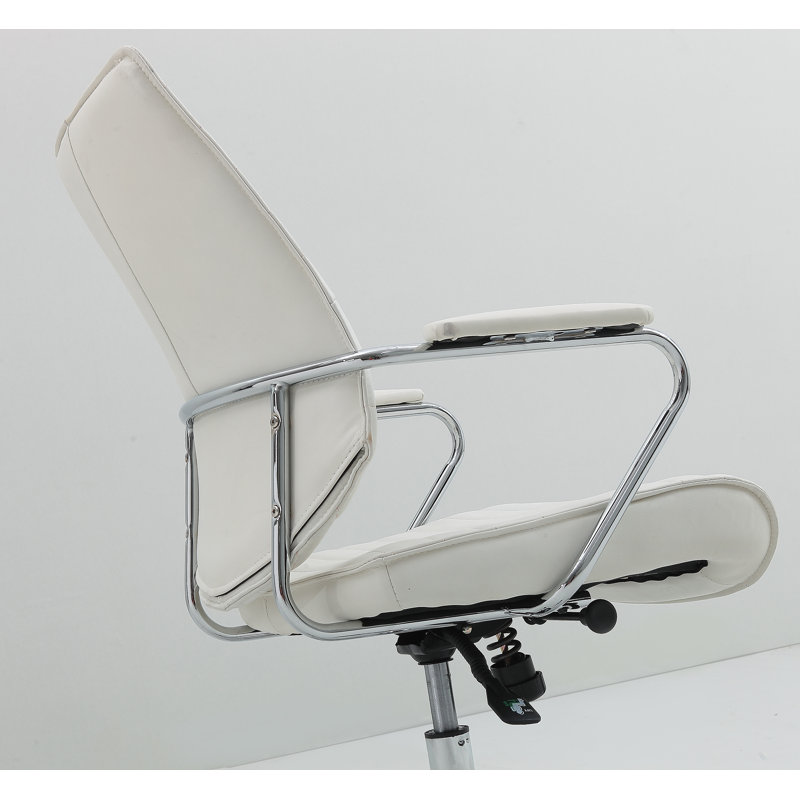 Chaise de travail en cuir véritable Dagenham, Acier inoxydable poli, Ivoire blanc