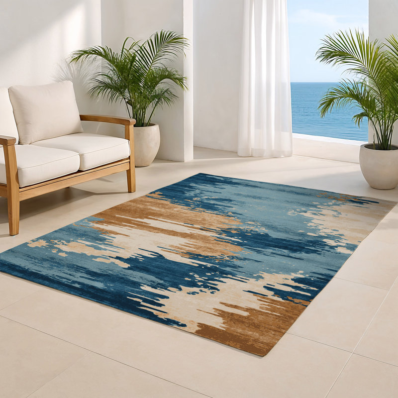 Tapis intérieur et extérieur vert Watercolor, Rectangulaire 2 pi x 3 pi
