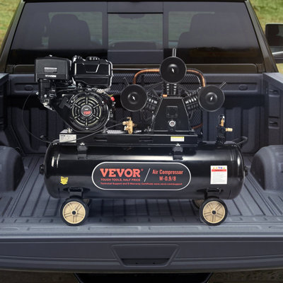 Compresseur d'air alimenté au gaz 15HP, réservoir de compresseur d'air horizontal de 30 gallons, système de compression d'air à pompe à piston à gaz 33CFM @ 115PSI avec une pression maximale de 115PSI pour les chantiers de construction
